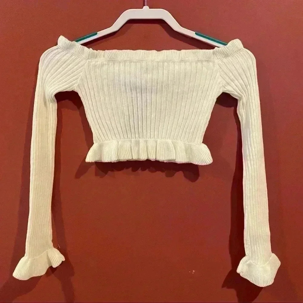 Nasty Gal White Crop Long sleeve